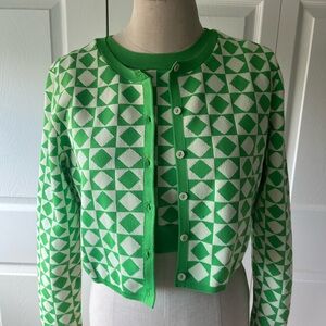 Zara Green and White Geometric Cardigan